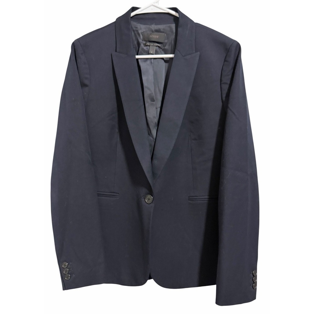 J. Crew Stretch Cotton Blend Blazer Navy‎ Blue Women's Size 4